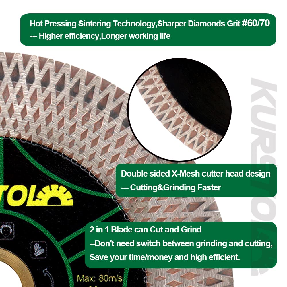 Tile Diamond Saw Blade -10pcs 4'/105mm Dual-Purpose Diamond Cutting Disc,Angel Grinder Blade Arbor 7/8'-5/8' for Cutting and Grinding Ceramic Tiles,Porcelain,Granite,Marble