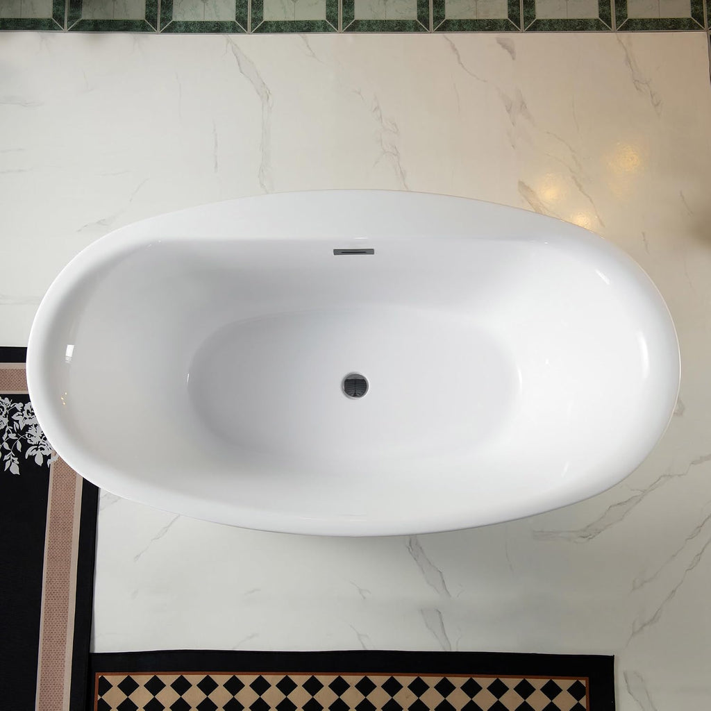 WOODBRIDGE 66' Acrylic Freestanding Bathtub Contemporary Soaking White Tub with Oil Rubbed Bronze Overflow and Drain，B0027-ORB