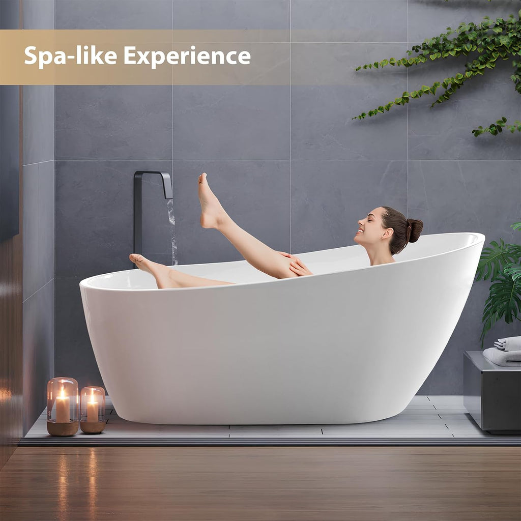 Vanity Art 67 x 31 Inches Freestanding Bathtub White Acrylic Bathtub Modern Stand Alone Soaker Tub with UPC Certified Slotted Overflow and Pop-up Drain for Two Person Bathing