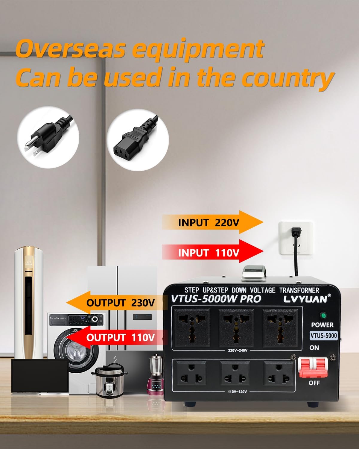LVYUAN 5000 Watt Voltage Converter Transformer Heavy Duty Step Up Step Down AC 110V/120V/220V/240V Converter with Hard-Wiring
