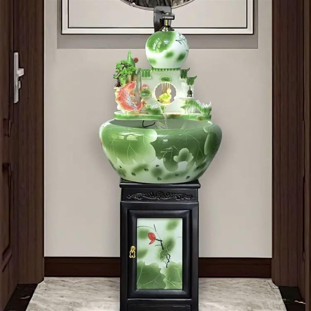 Cascading Rock Outdoor Water Fountain Ceramic Circulating Water Fountain Fish Tank, Living Room Courtyard New Chinese Floor Decoration for a Calming in Outdoor