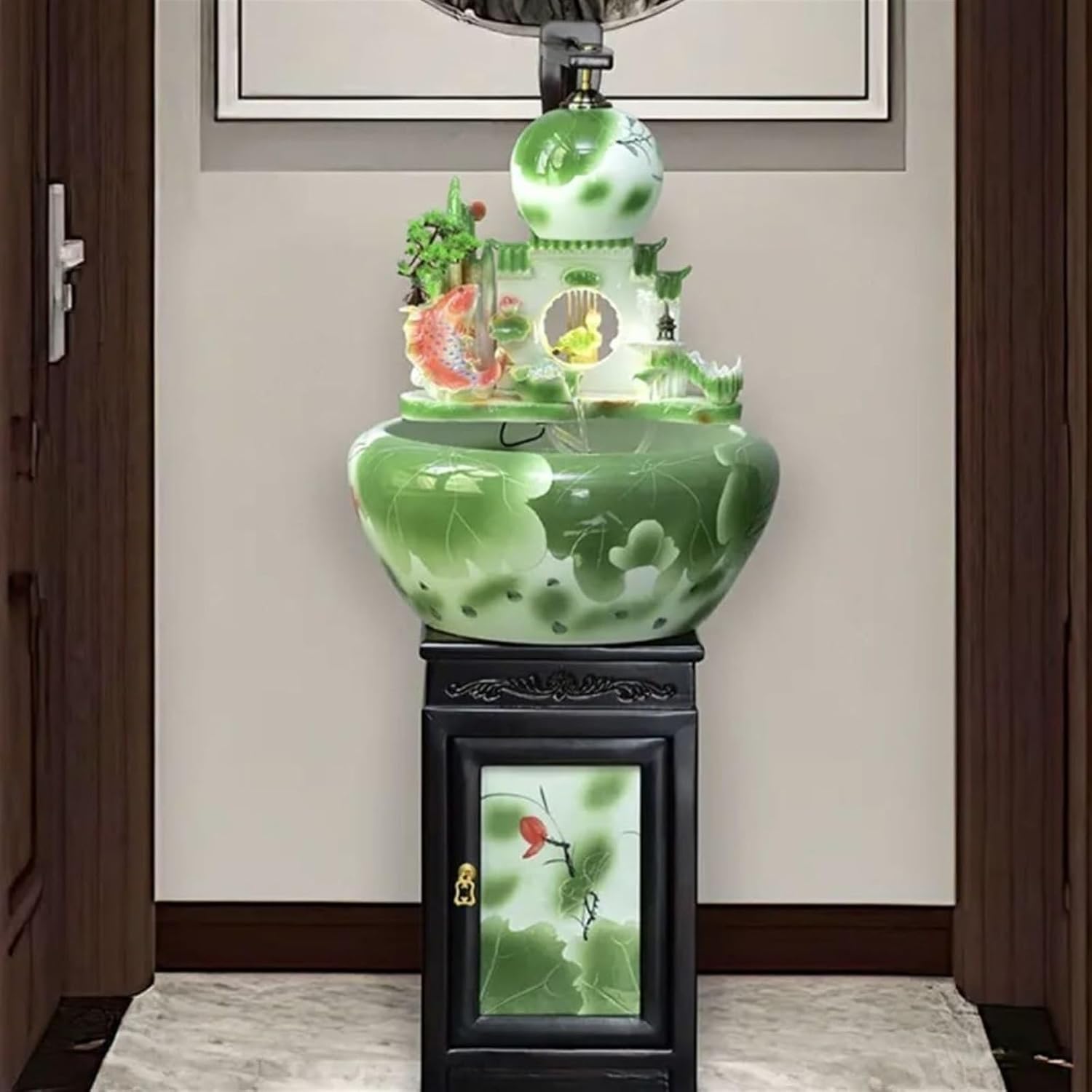 Cascading Rock Outdoor Water Fountain Ceramic Circulating Water Fountain Fish Tank, Living Room Courtyard New Chinese Floor Decoration for a Calming in Outdoor