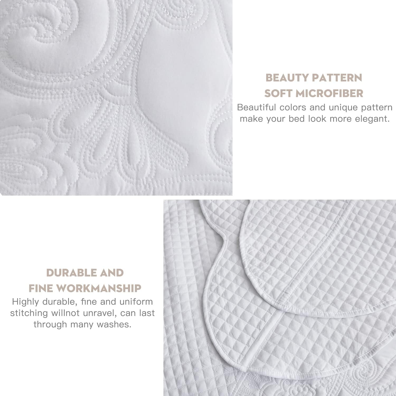 Oversized King Bedspread, Paisley Pattern Design, Lightweight Bedding Cover, Reversible, 5 Piece, 100% Microfiber, Pure White