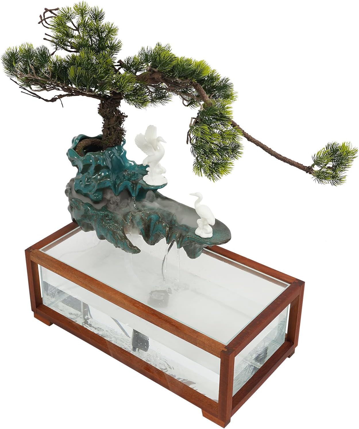Antique Style Tabletop Water Fountain with Fish Tank & Atomizer, Indoor Ceramic Desktop Fountain with LED Light, Waterfall Feng Shui Zen Meditation Indoor Fountains for Home & Office