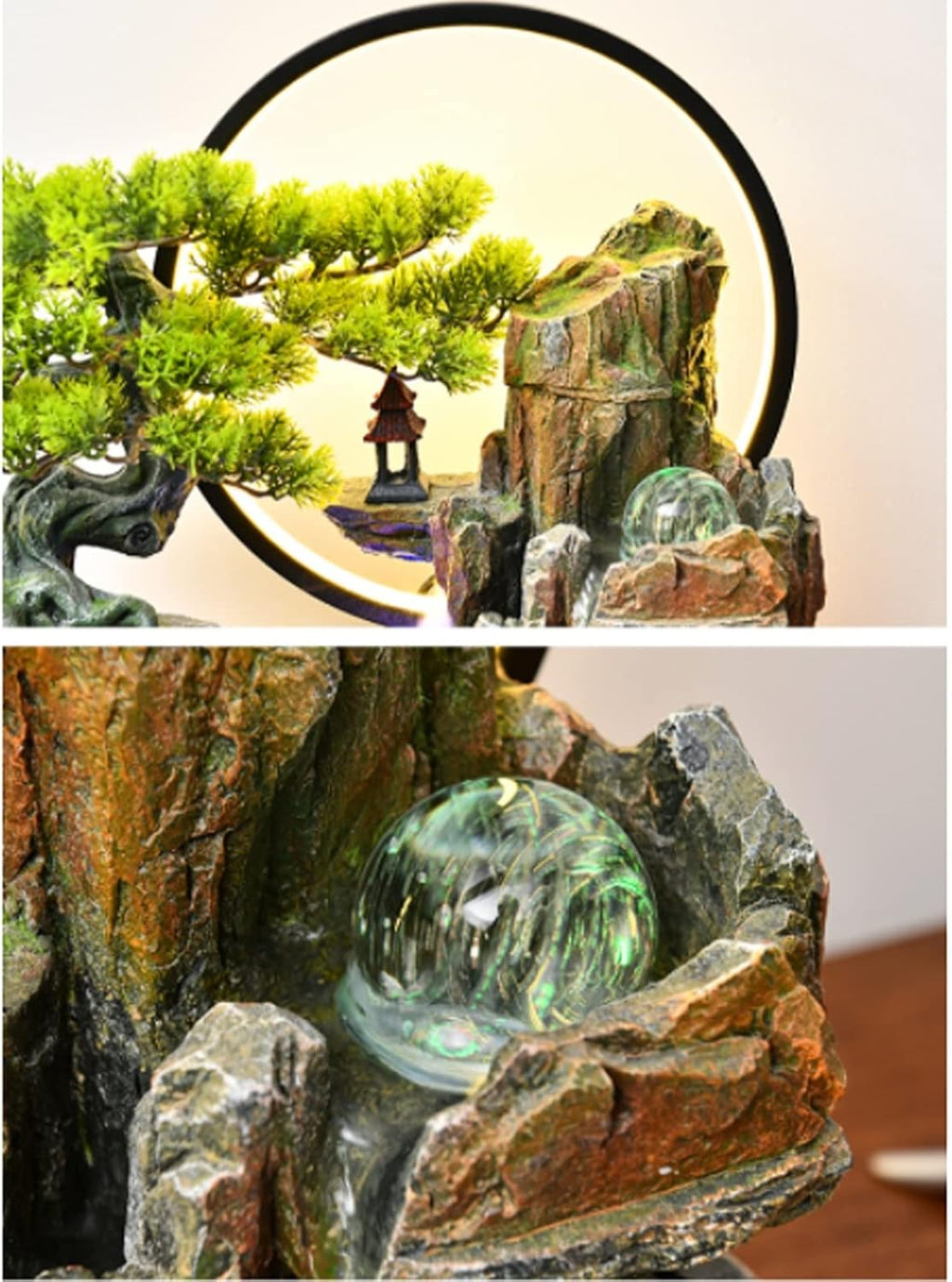 Tabletop Fountain Tabletop Water Fountain Artificial Bonsai Tree Design Indoor Resin Waterfalls Fountains Decorative with LED Light Best Home Gifts for Parents or Friends