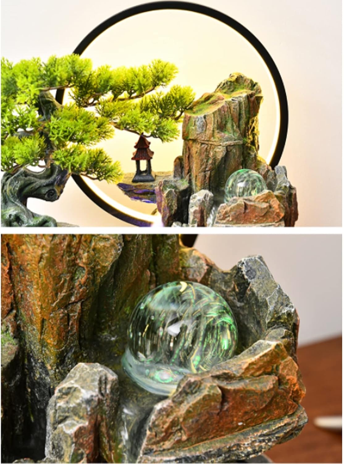 Tabletop Fountain Tabletop Water Fountain Artificial Bonsai Tree Design Indoor Resin Waterfalls Fountains Decorative with LED Light Best Home Gifts for Parents or Friends