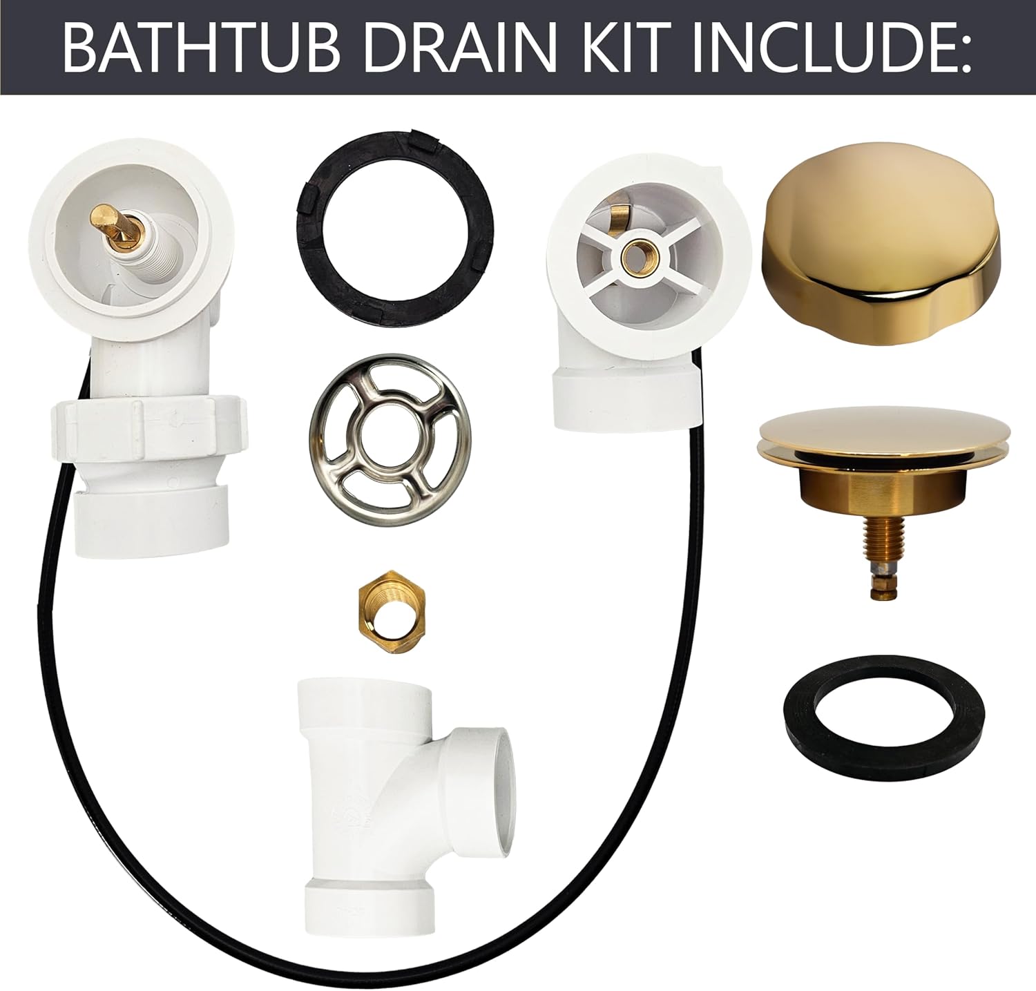 Westbrass Sch. 40 PVC 27 in. Cable Drive Bath Waste - Ball Joint Head, Polished Brass, D50P27BJ-01