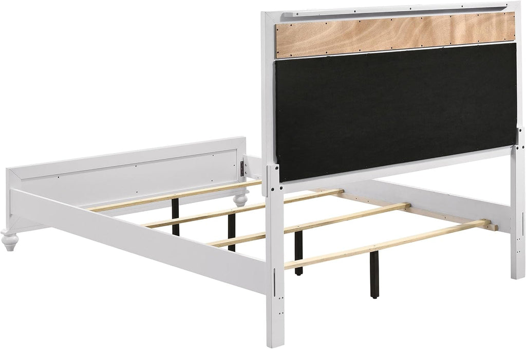 Coaster Home Furnishings Barzini Modern Classic 5-Piece Bedroom Set Leatherette Upholstered California King Size Panel Bed Frame 56-inch Headboard White 205891KW-S5