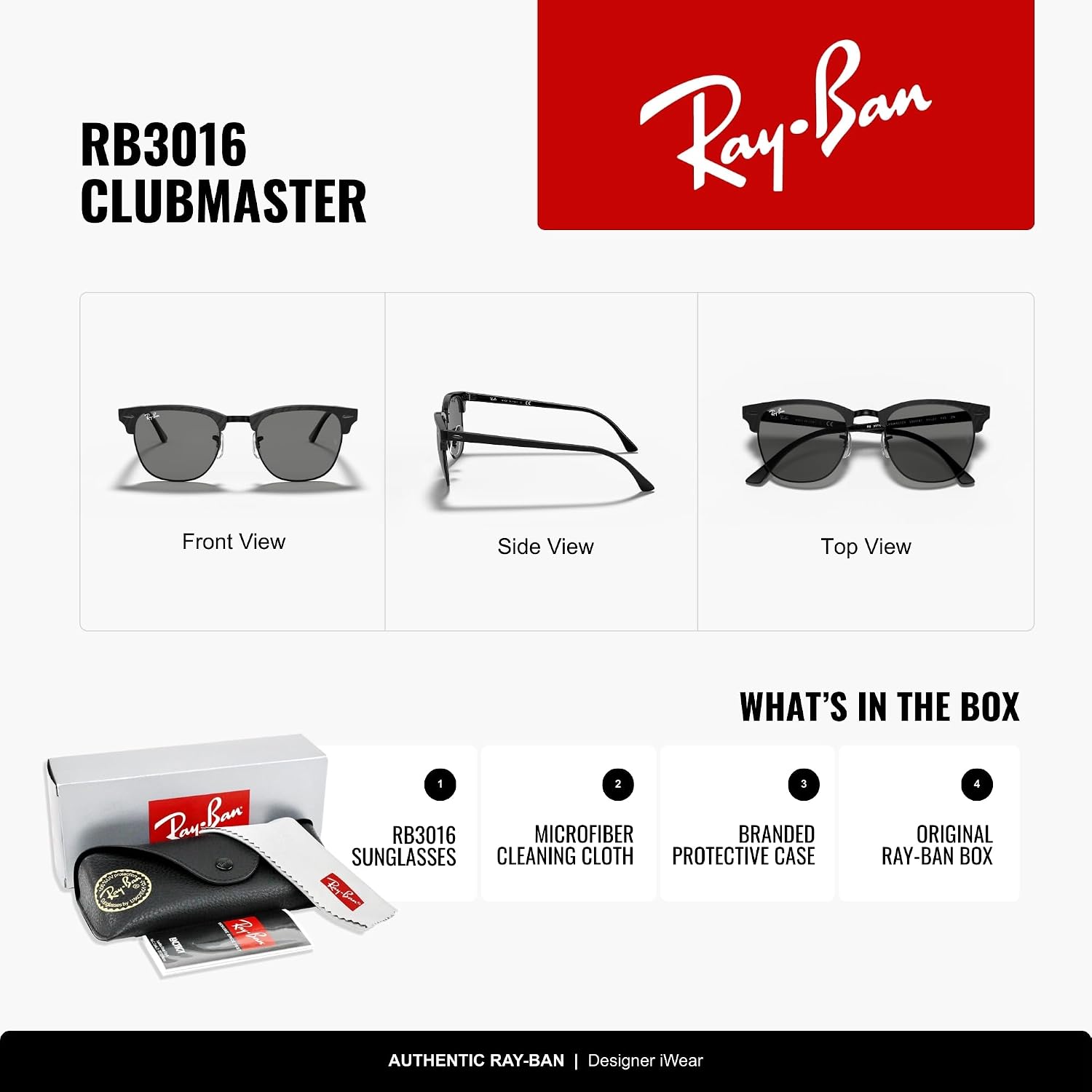Ray-Ban RB3016 Clubmaster Classic Square Sunglasses for Men for Women