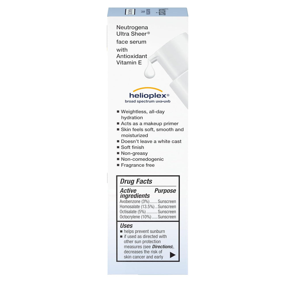 Neutrogena Ultra Sheer Face Sunscreen with Vitamin E & SPF 60, Sunscreen for Face with Broad Spectrum UVA/UVB Protection, Fragrance-Free, Oxybenzone-Free, Water-Resistant (80 minutes), 1.7 Fl Oz