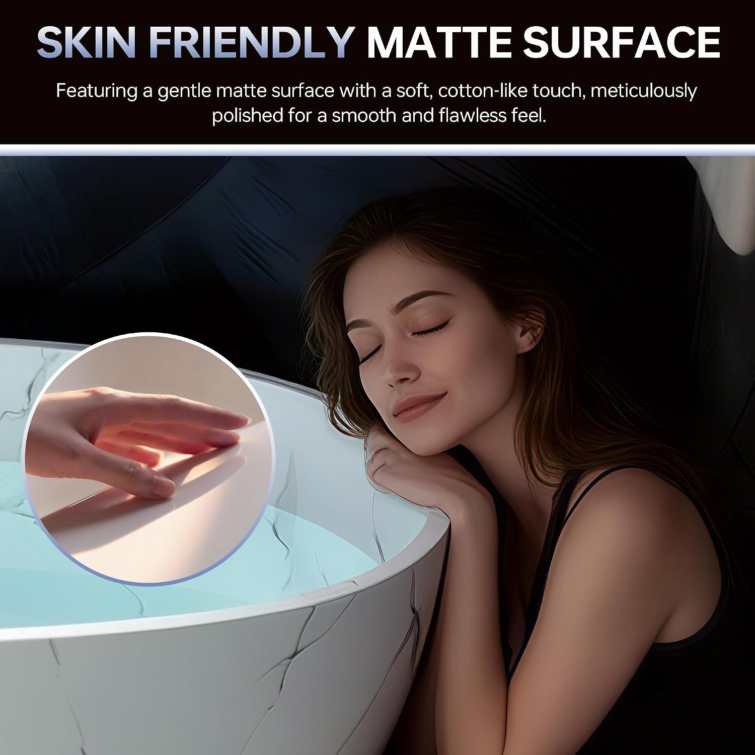 WOODBRIDGE 63' Marble-Pattern Stone Resin Freestanding Soaking Tub, Modern Oval Solid Surface Bathtub with Integrated Slotted Overflow & Drain, Matte Finish, CST0744