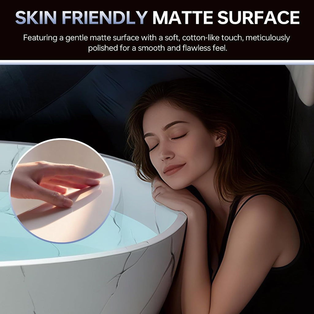 WOODBRIDGE 67' Marble-Pattern Stone Resin Freestanding Soaking Tub, Modern Oval Solid Surface Bathtub with Integrated Slotted Overflow & Drain, Matte Finish, CST0745