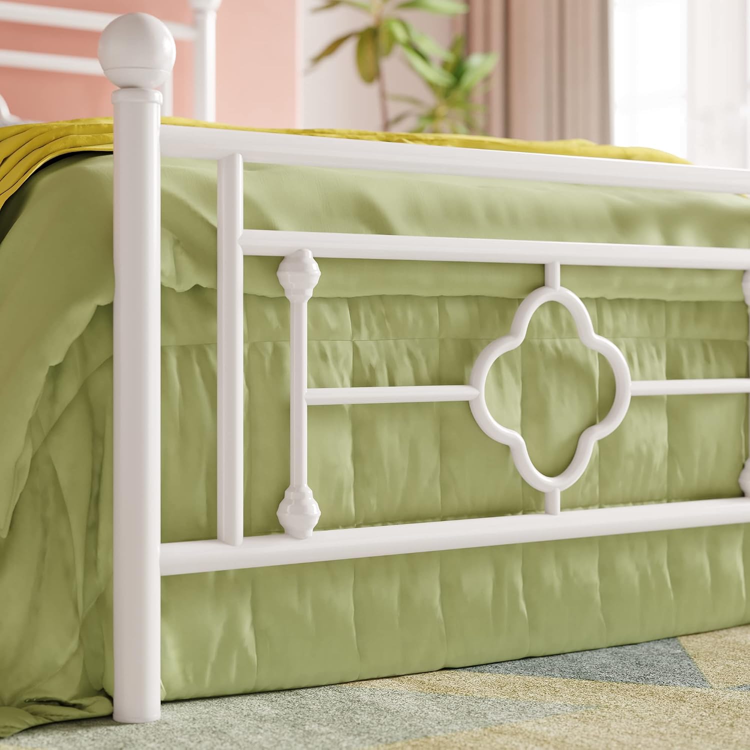 HOOMIC 14 Inch Twin Size Metal Platform Bed Frame, Vintage Victorian Style, Wrought Iron Headboard and Footboard/Mattress Foundation for Storage/No Box Spring Required/Easy Assembly/White