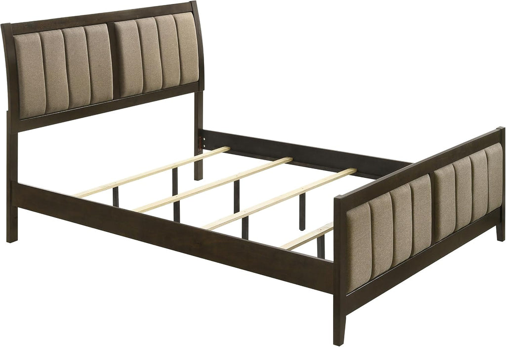 Coaster Home Furnishings Wilkes Transitional 5-Piece Bedroom Set Fabric Upholstered Eastern King Size Panel Bed Frame 51-inch Headboard Dark Cocoa 224421KE-S5