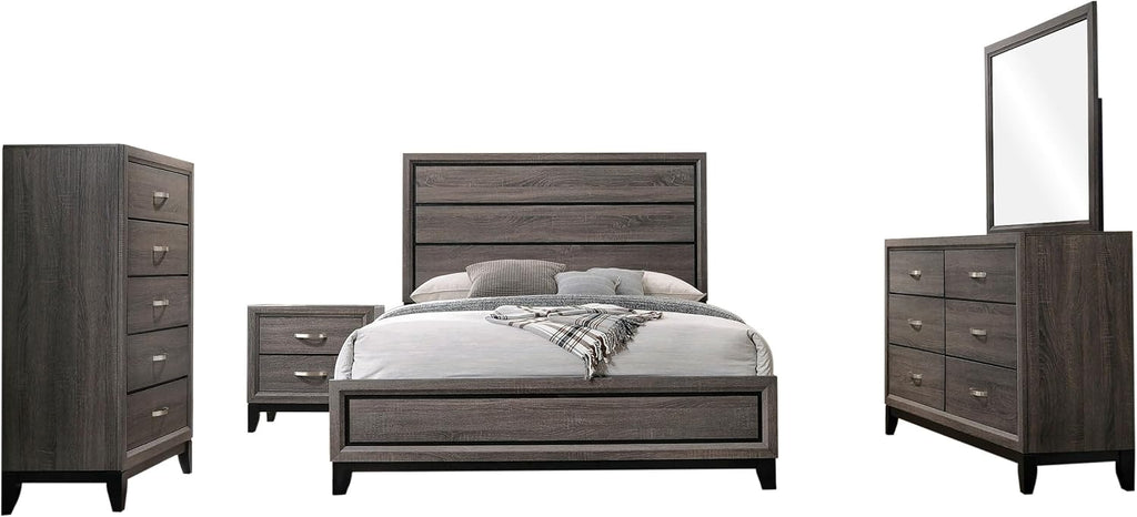 Grey Oak and Black 5-piece Eastern King Panel Bedroom Set