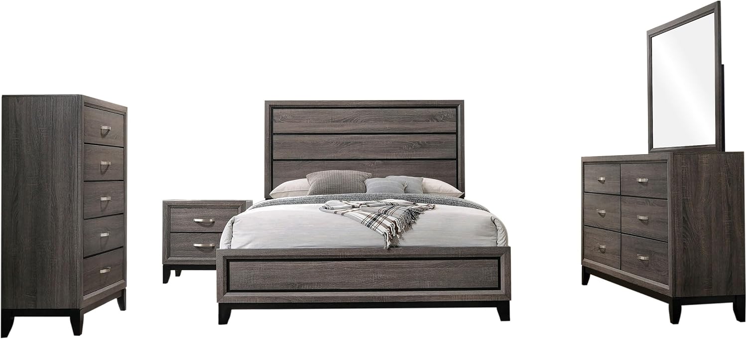 Grey Oak and Black 5-piece Eastern King Panel Bedroom Set
