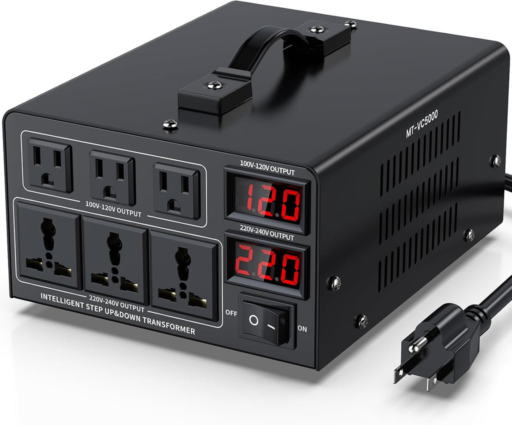 5000W Voltage Converter Transformer(110V to 220V or 220V to 110V) Step Up/Down Converter 110/120 Volt - 220/240 Volt w/US Power Cord,Circuit Breaker Protection, LCD Screen Display