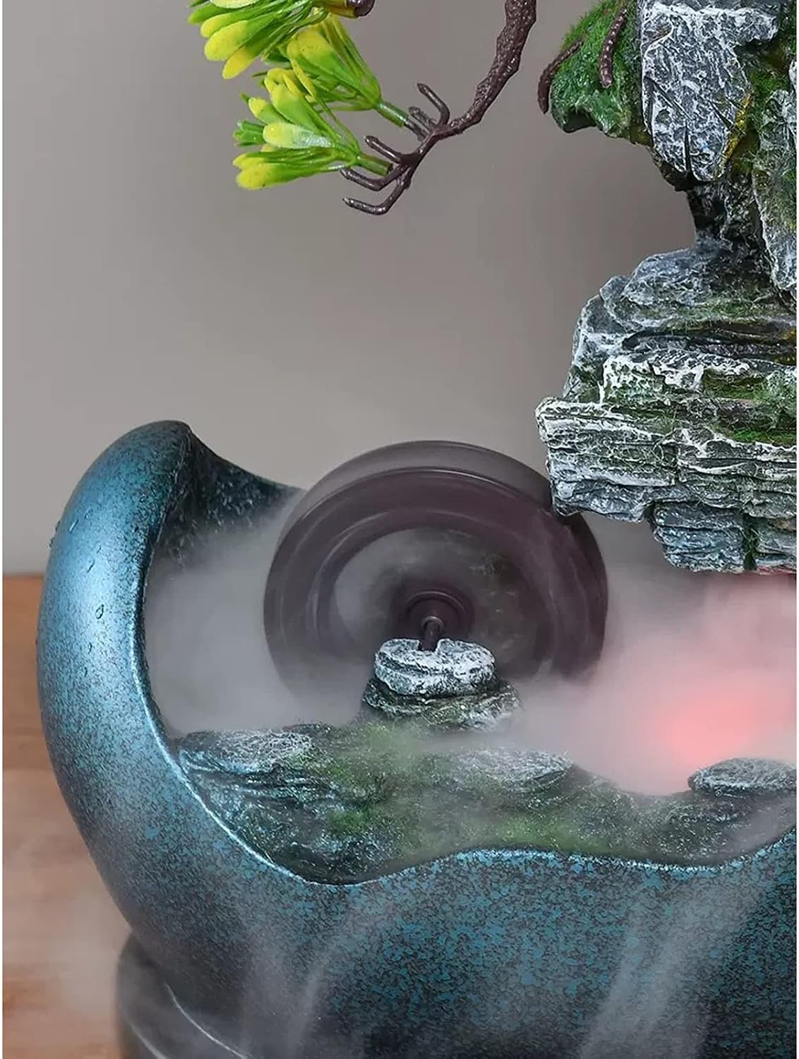 Desktop Fountain Tabletop Water Fountain in Artificial Bonsai Design Indoor Waterfalls Fountains Decorative Feng Shui with Automatic Pump Best Home Gifts for Friends or Family(Blue)