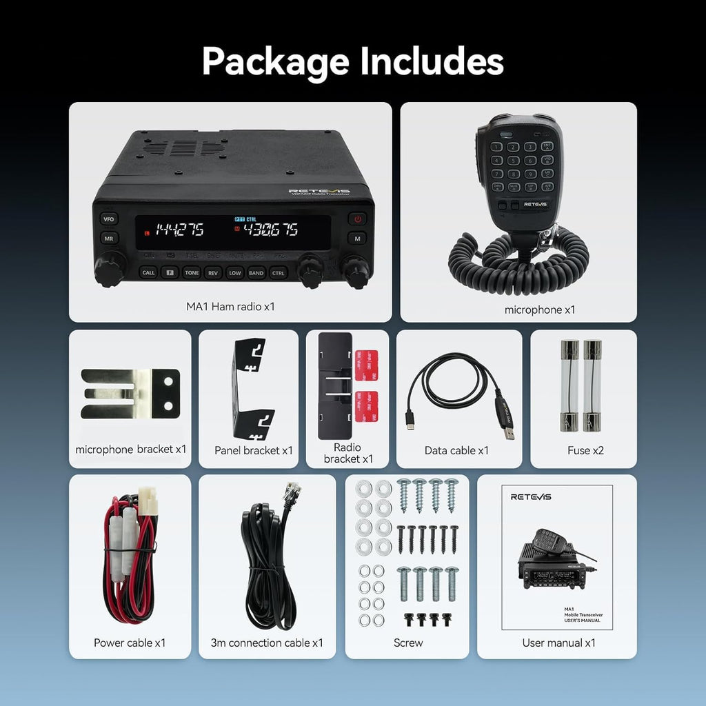 Retevis MA1 Dual Band Ham Radio | Cross-Band Repeater & Mobile Transceiver 2-in-1 | Superheterodyne Receiver| Air Band Reception | Detachable Control Panel | Noise Reduction Base Stationn