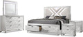 HOMES: Inside + Out Quasar Modern Wood 5-Piece Bedroom Set with LED Lights in Headboard and Mirror, USB Charger Behind Nightstand, Hidden Jewelry Drawers for Bedroom, California King, White