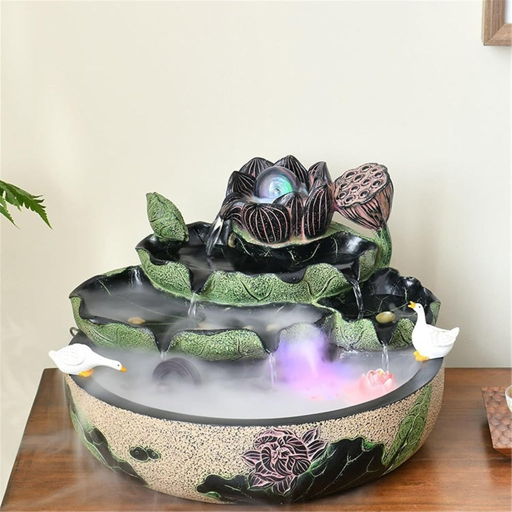 Tabletop Fountain Indoor Tabletop Water Feature Chinese Lotus and Flowing Ornaments