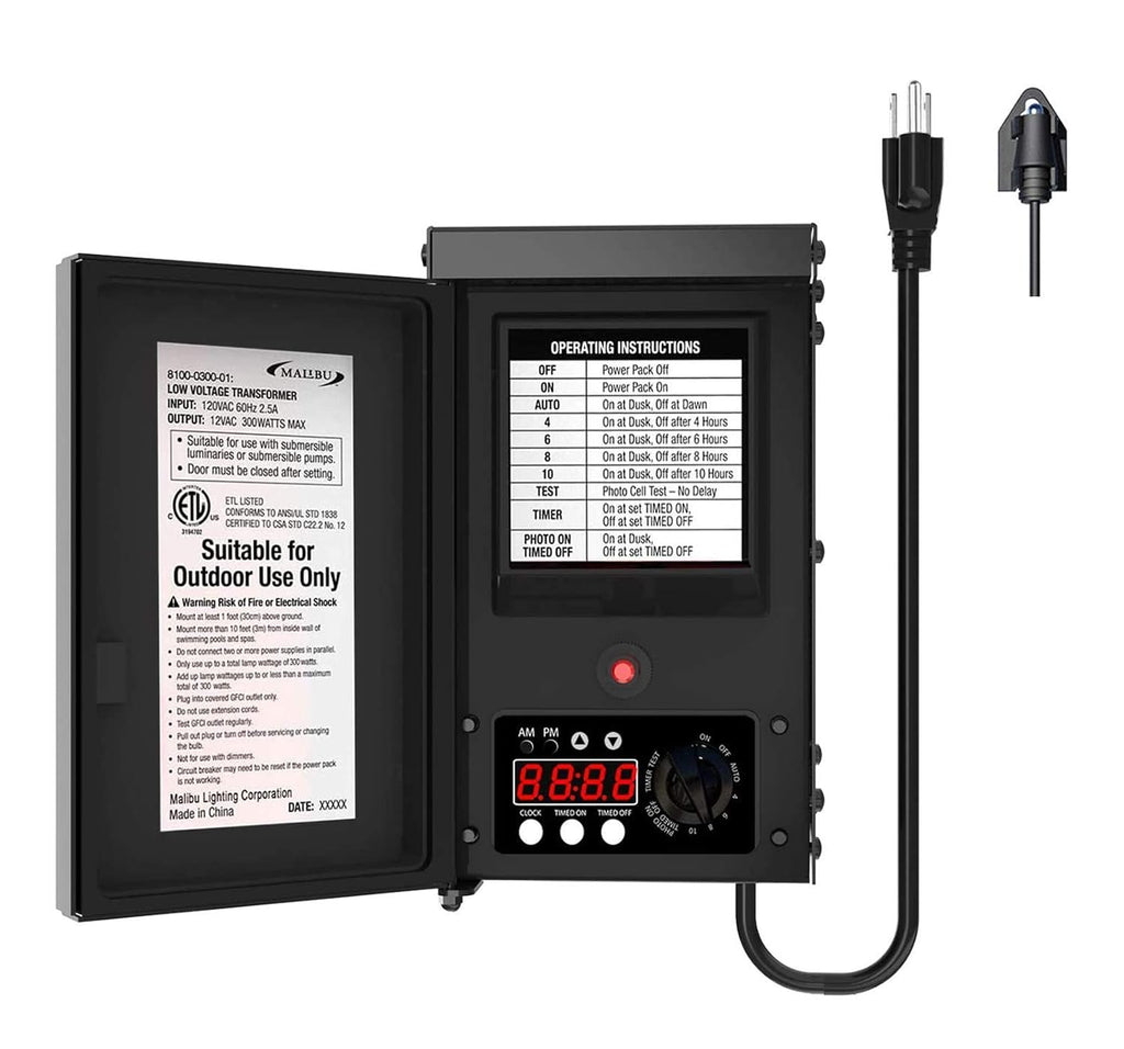 Malibu 300 Watt Power Pack with Sensor and Weather Shield for Low Voltage Landscape Lighting Spotlight Outdoor Transformer 120V Input 12V Output 8100-0300-01