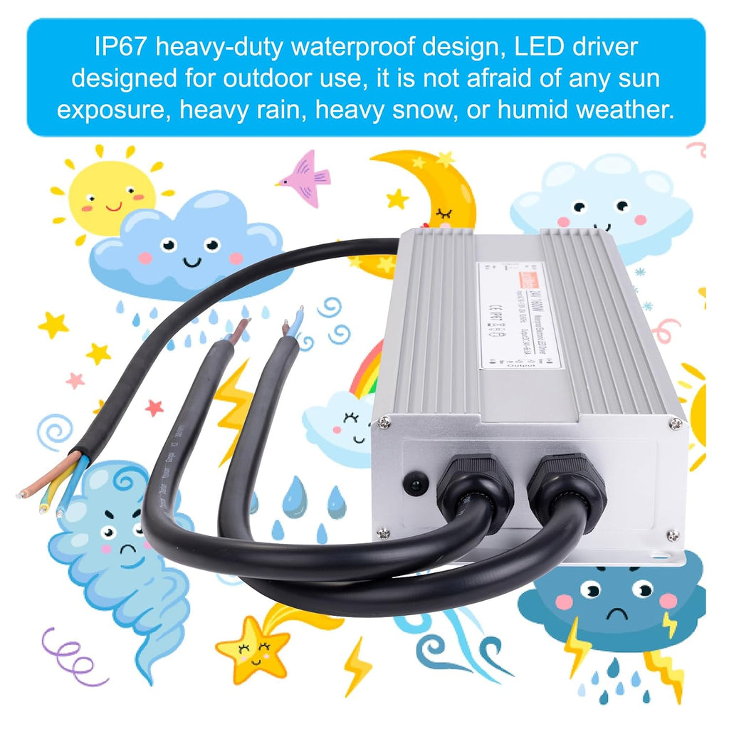 LED Driver 24V 1600W Waterproof Power Supply AC 90-130V to DC 24V66.6A Low-Voltage Transformer IP67 Switching Power Supply Suitable for High-Power LED Lighting and Any 24V DC Equipment