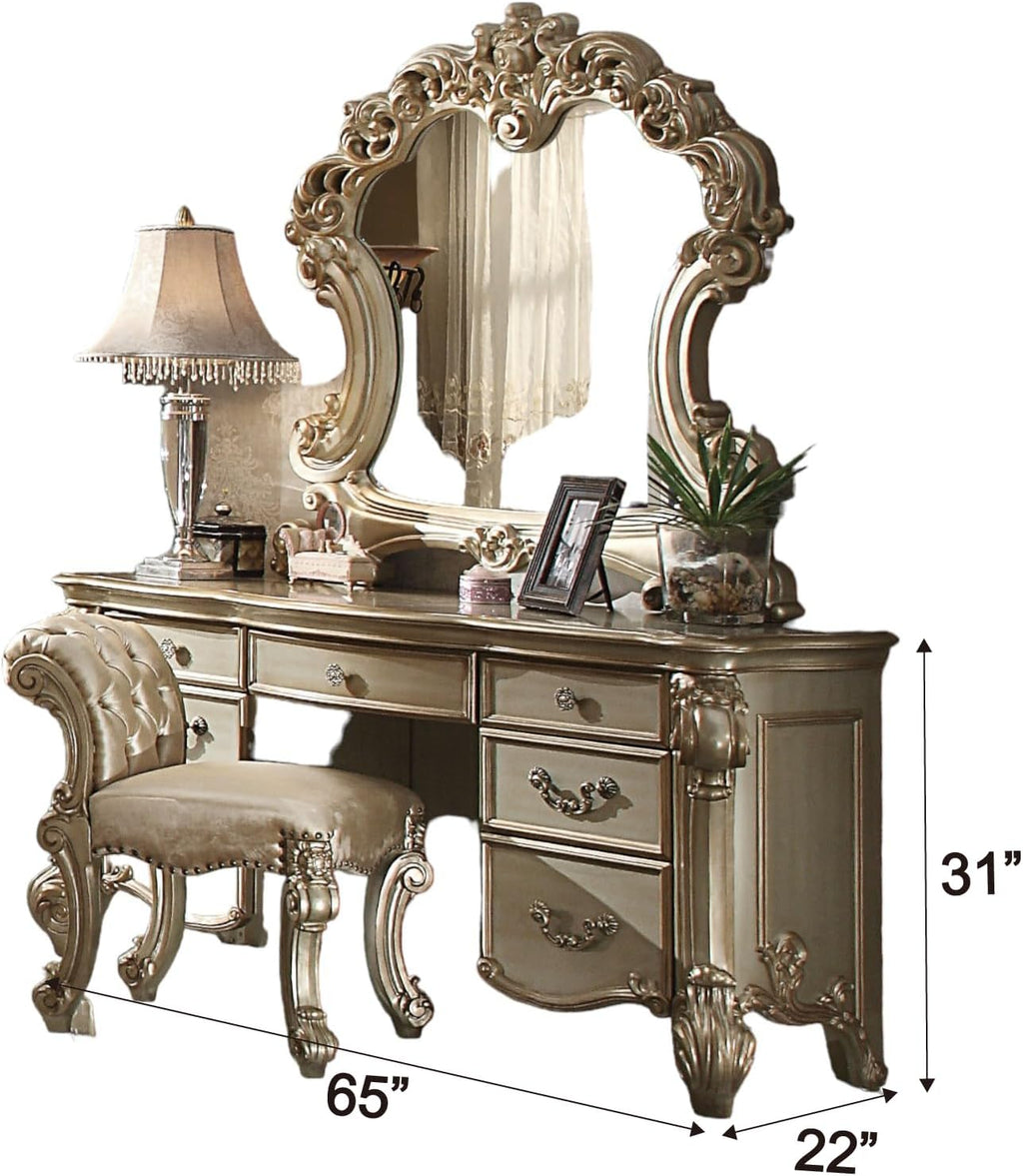 Acme Vendome Vanity Desk in Gold Patina & Bone