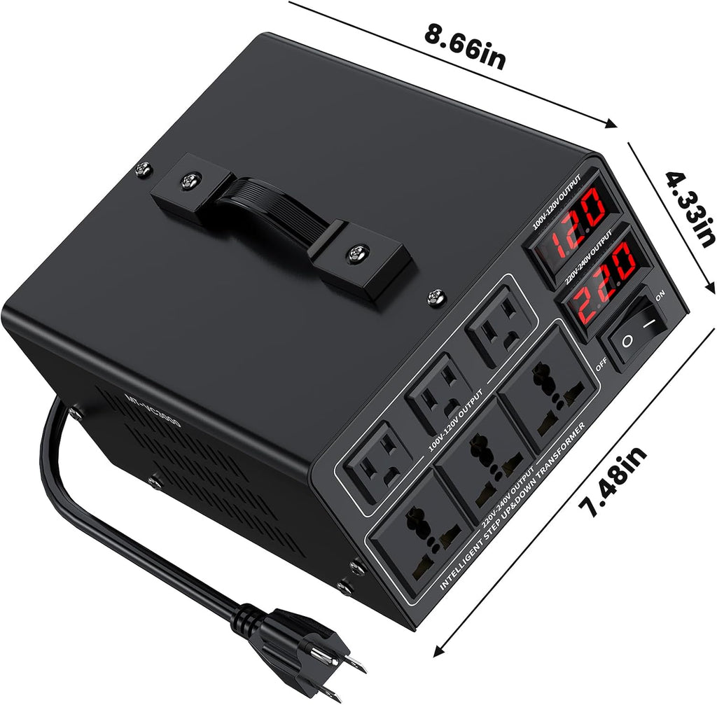 3000W Voltage Converter Transformer(110V to 220V or 220V to 110V) Step Up/Down Converter 110/120 Volt - 220/240 Volt w/US Power Cord,Circuit Breaker Protection, LCD Screen Display