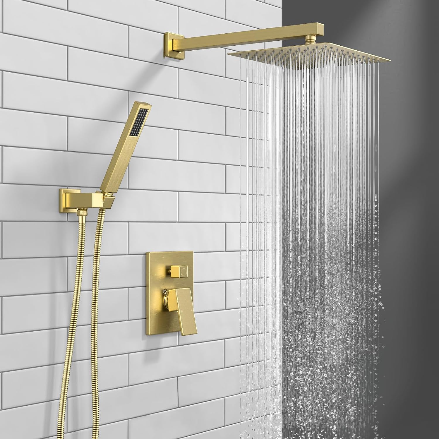 Lava Odoro 2-Setting Rainfall Shower Faucet Set and Bathroom Faucet Gold, Gold Shower Sytem with Rough-in Valve, Brushed Gold