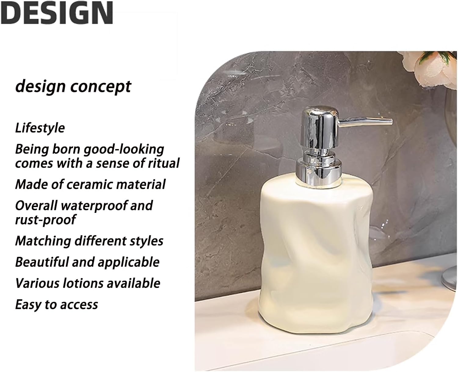 Push Type Foam Dispenser with Acrylic Frame,Hand Pump Dispenser Foaming Soap Dispenser Ceramic Dish Liquid Dispenser for Kitchen Bathroom Hand Wash Bottle