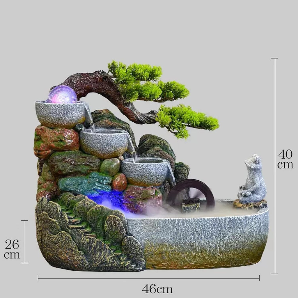 Tabletop Fountain Indoor Desktop Fountain Waterfall Zen Meditation Feature with Automatic Pump Artificial Trees and Illuminated for Home Office Bedroom Desk Décoration(Large)