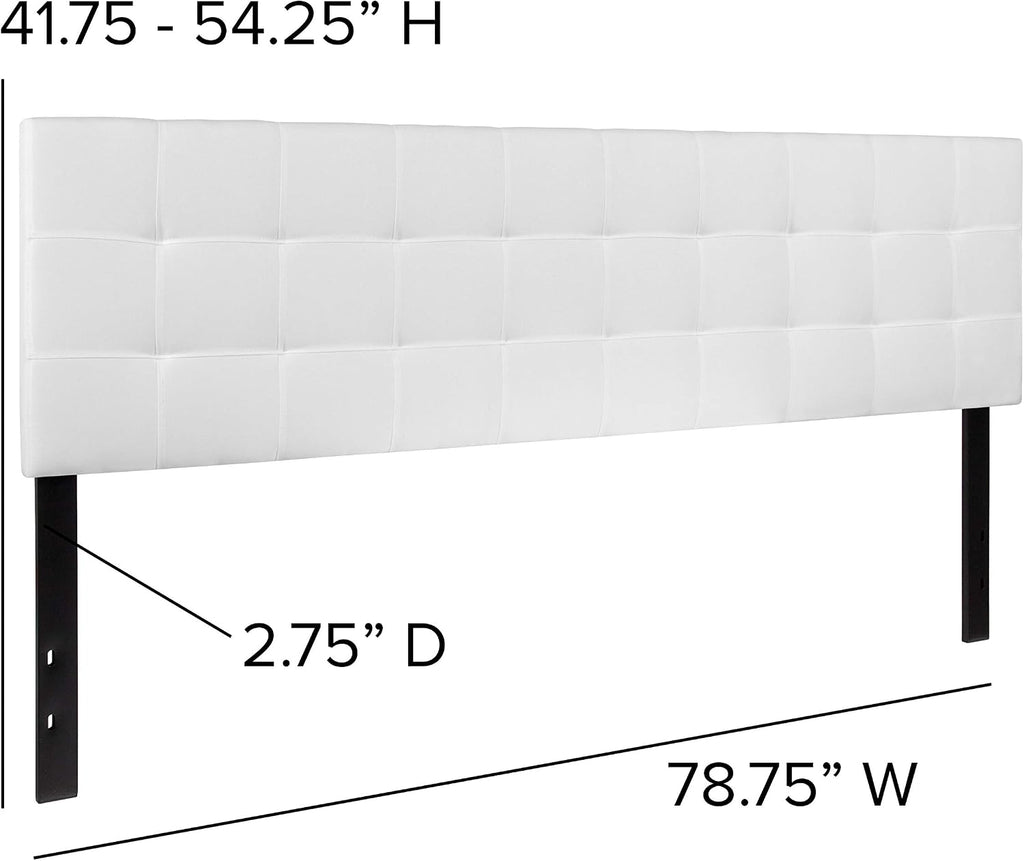 Flash Furniture Bedford Box Stitch Tufted Upholstered King Size Headboard in White Fabric