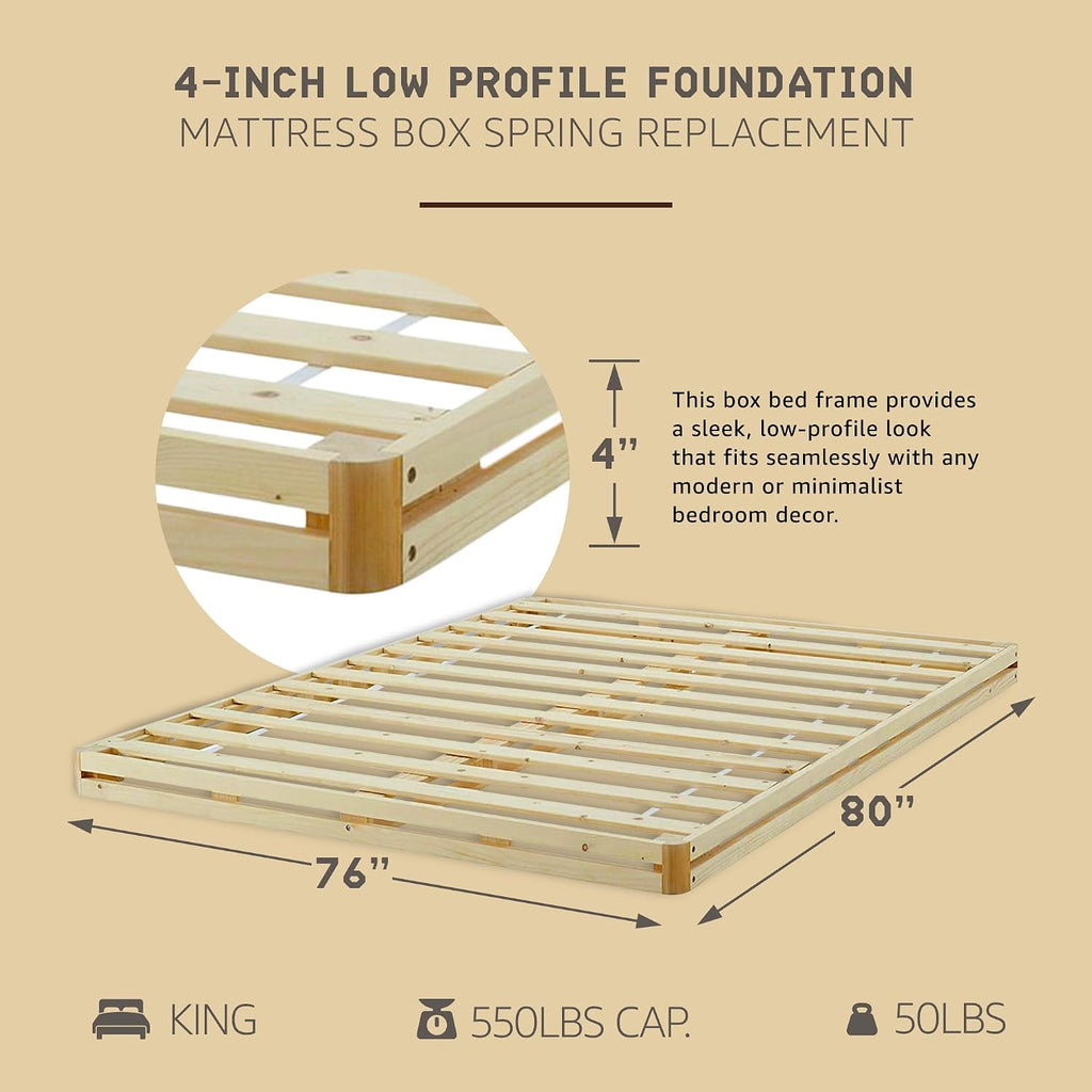 Hercules 4 Inch Low Profile Foundation Mattress Box Spring Replacement, King