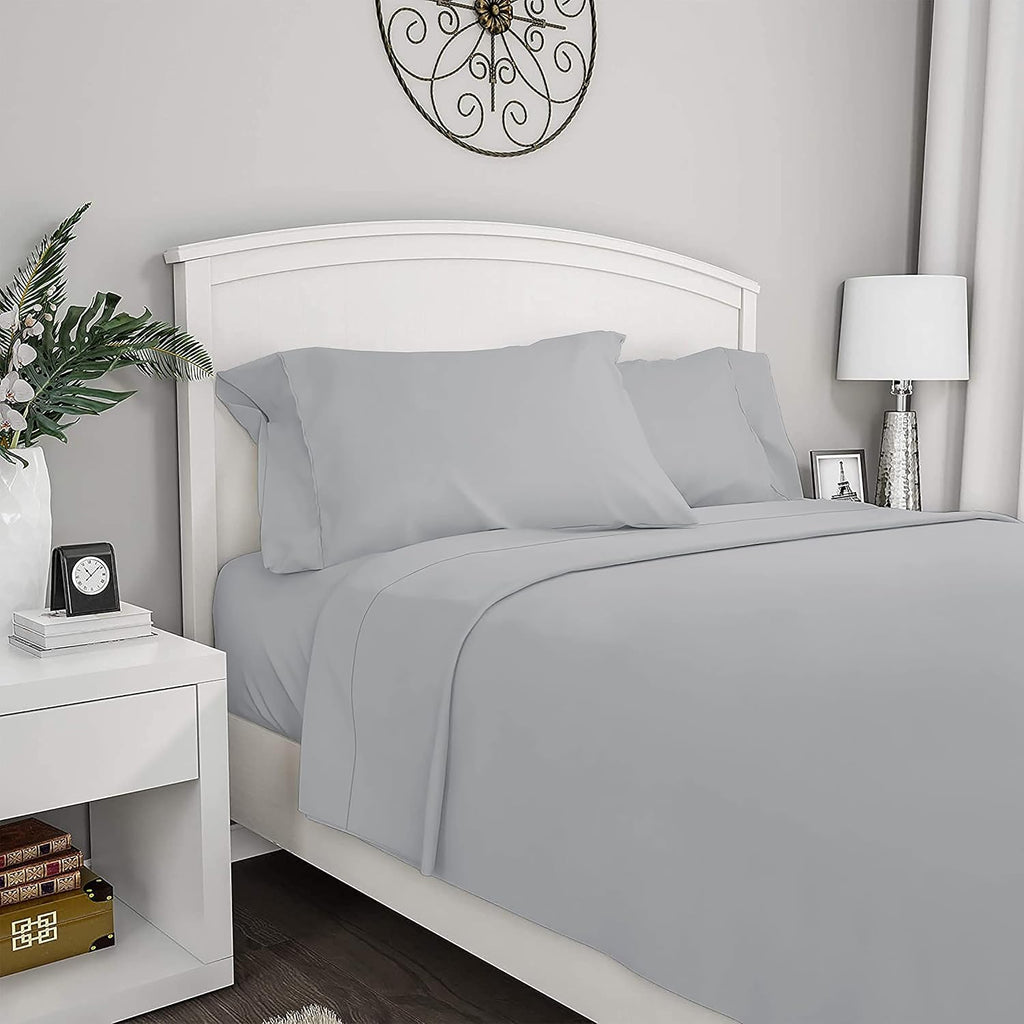 4 Piece Solid Bed Sheet Set- 600TC Egyptian Cotton - Luxury Bedding Set Fits Up to 19 Inches Deep Pocket - 4 Piece Sheet Set (Twin Size, Silver Grey)
