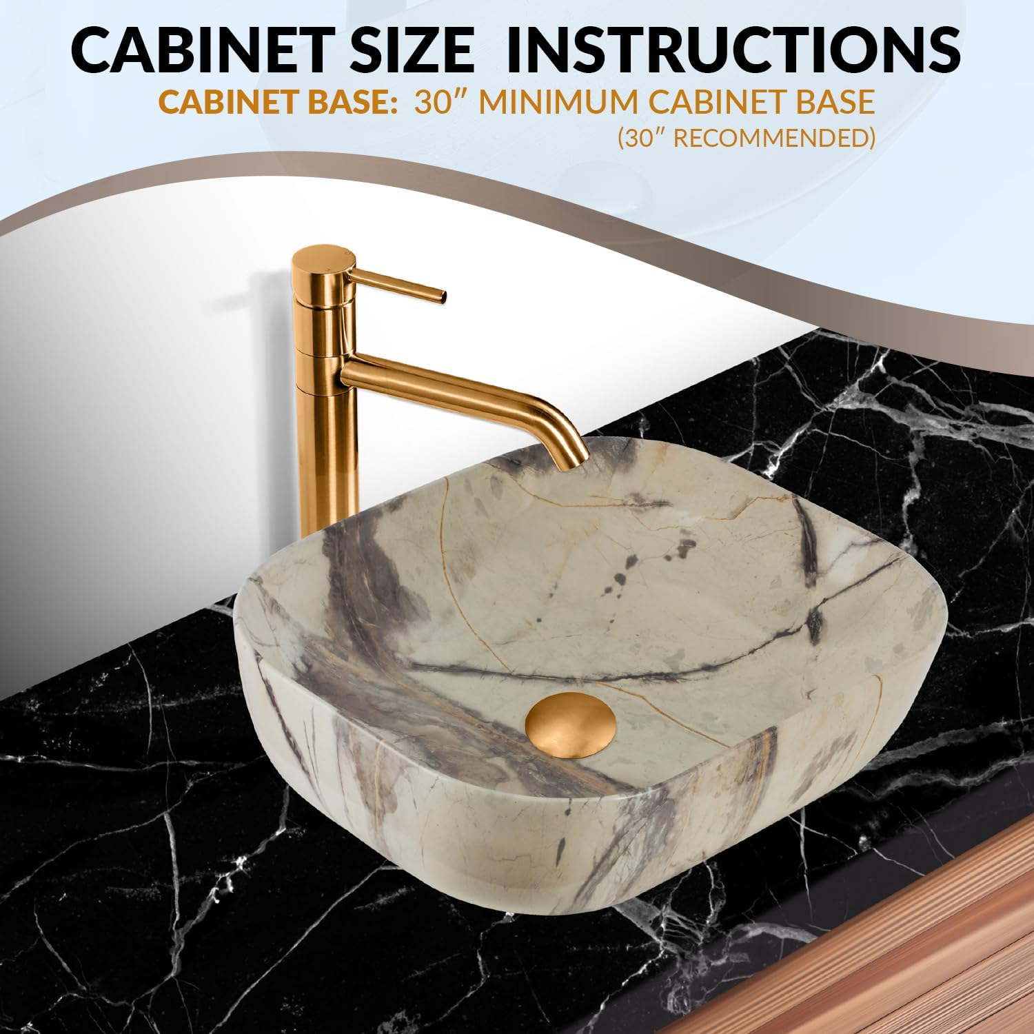 Strictly Sinks 20 Inch Bathroom Vessel Sink – Calacatta Marble Design Ceramic Countertop Bathroom Sink – Easy to Install Above Counter Luxurious Vessel Sink for Bathroom (20″ W x 16″ L x 5-1/4″ H)