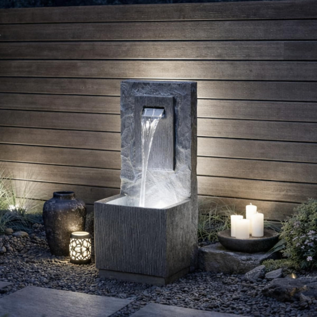 Teamson Home Spa Waterfall Outdoor Water Fountain–Cool Glow Lighting with Adjustable Flow & Electric Pump, Gray