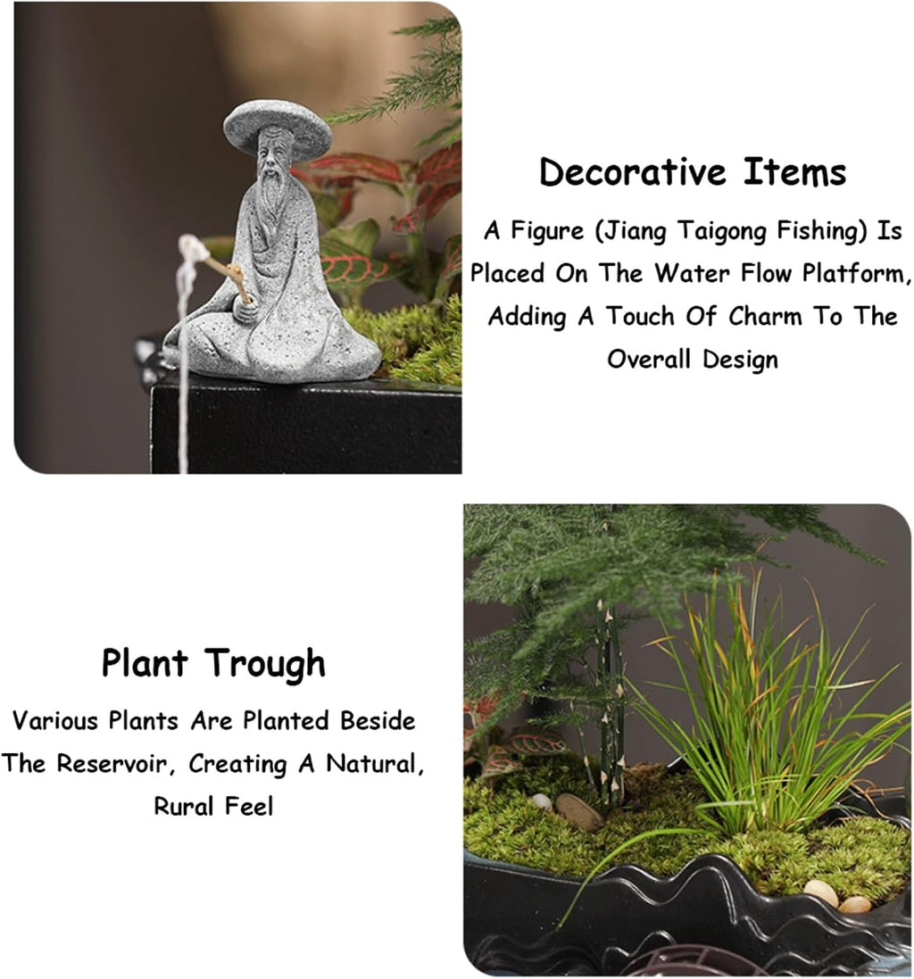 Ceramic Tabletop Fountain Relaxing Indoor Water Fountain w/Crystal Ball & Atomizer Small Fish Tank Water Feature for Desk