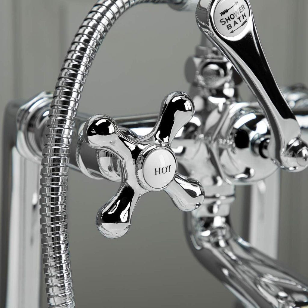 Vintage Tub & Bath Clawfoot Tub Rim Mount English Telephone Faucet with Handshower - Drain and Supply Lines Complete Set