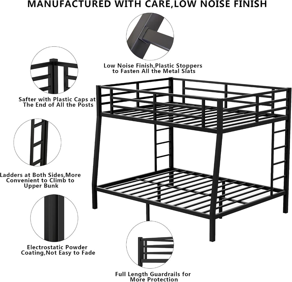 Setawix Metal Full XL Over Queen Bunk Bed,Heavy Duty Queen Bunk Beds for Adults,Industrial Bunkbed with Ladders for Kids,Teens,Boys,Girls,Space Saving,Low Noice (Black, Full XL Over Queen)