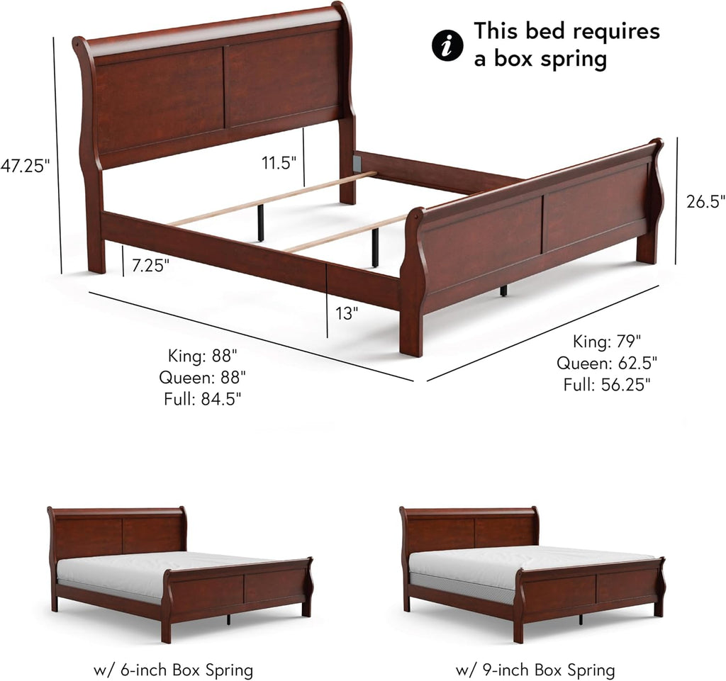 Furniture of America Arabella Traditional Solid Wood 5 Piece Bedroom Set with King Bed Frame, Nightstands, Dresser with Mirror, Storage and Organization, Bedframe Box Spring Needed, Cherry