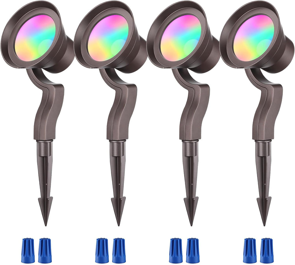 LEONLITE 9W RGB Low Voltage Landscape Lights, Color Changing Wall Wash Landscape Lighting Outdoor, 12-24V LED Landscape Spotlights, Uplight, ETL Listed, Aluminum, IP65 Waterproof, Pack of 4