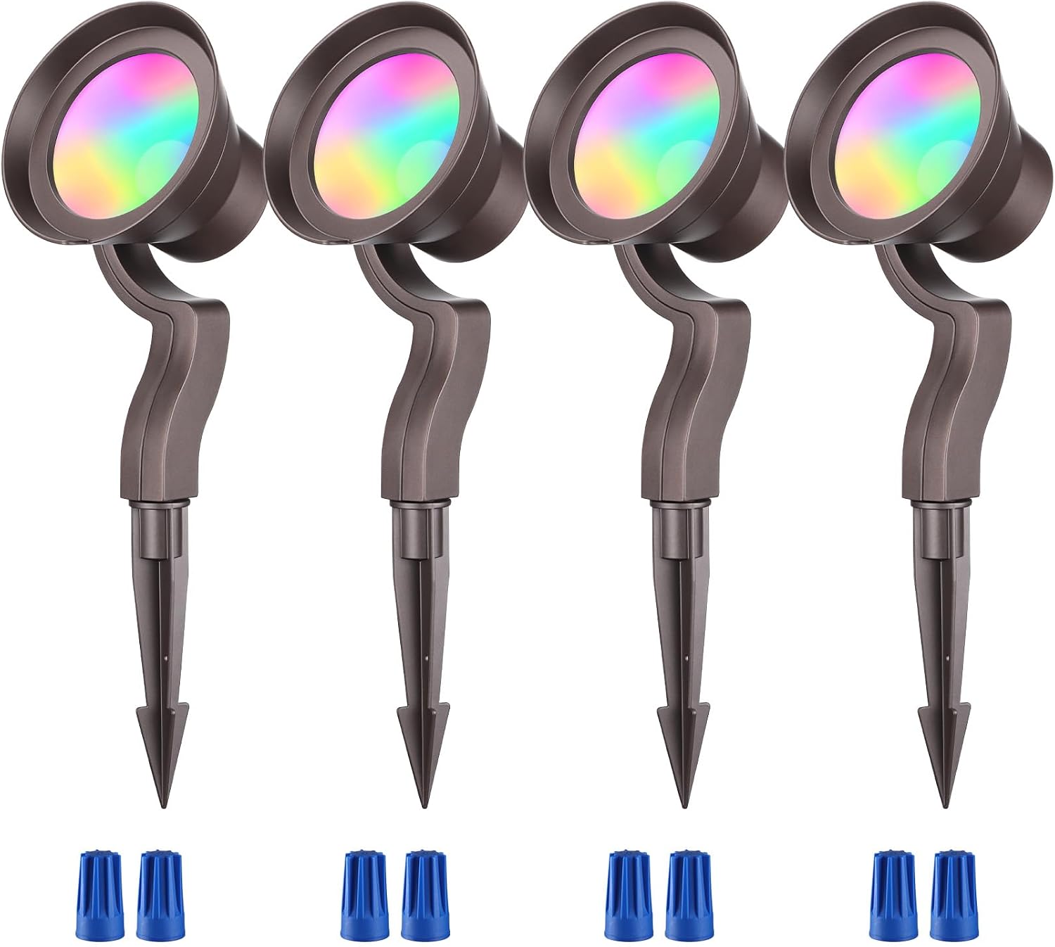 LEONLITE 9W RGB Low Voltage Landscape Lights, Color Changing Wall Wash Landscape Lighting Outdoor, 12-24V LED Landscape Spotlights, Uplight, ETL Listed, Aluminum, IP65 Waterproof, Pack of 4