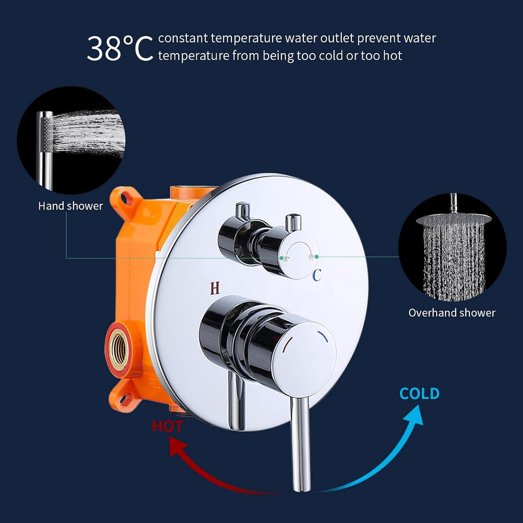 Rainfall Shower System with High Pressure 10 inch Head Hand Held Round Shower Head Bathroom Luxury Rain Mixer Shower Complete Combo Set Wall Mounted (Chrome)