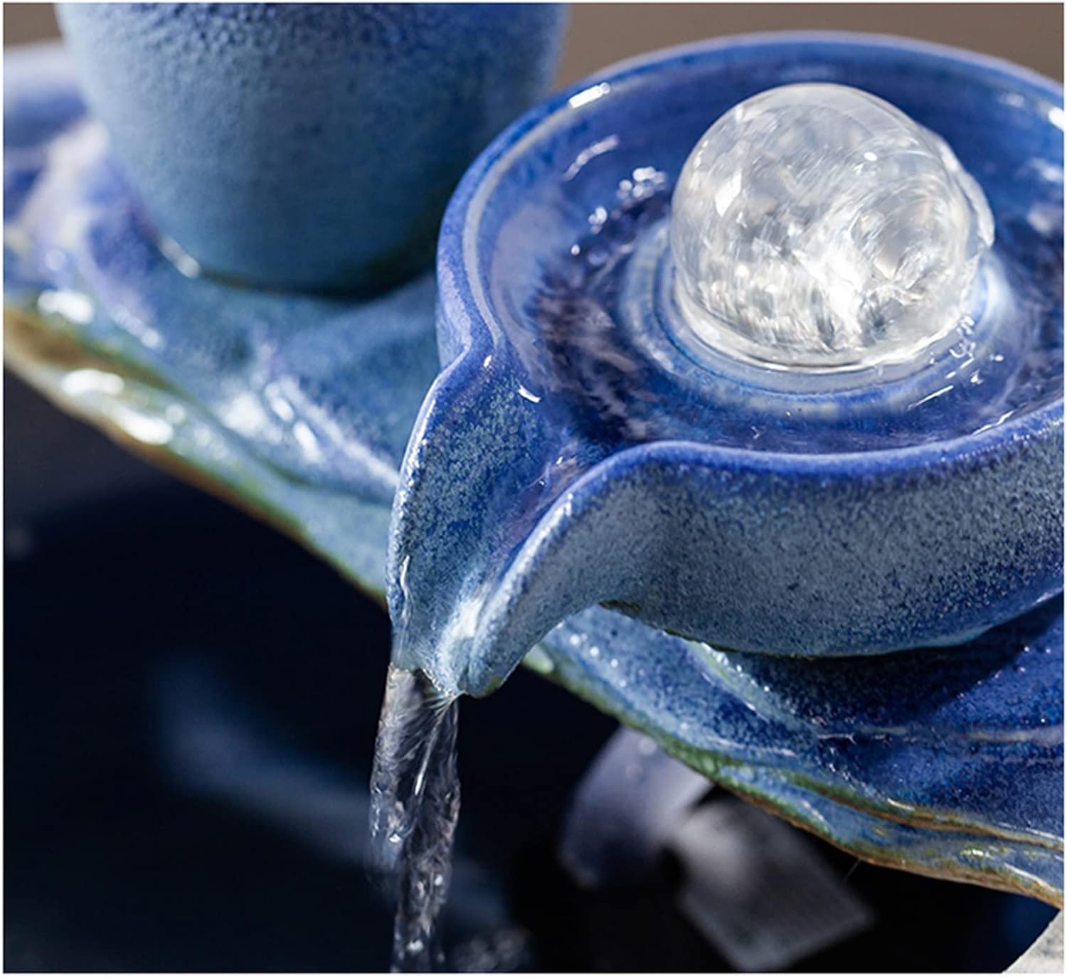 Desktop Fountain Indoor Tabletop Fountain Ceramic for and Home Decoration, Blue and White Gradient Color