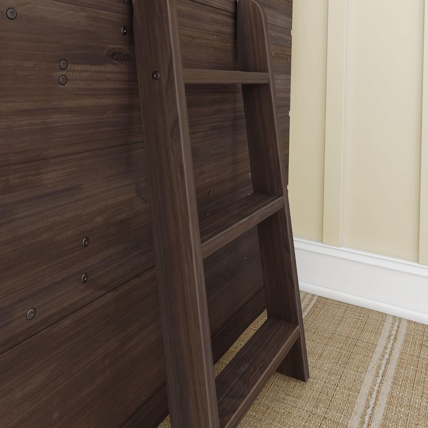 Max & Lily Modern Farmhouse Low Loft (Twin), with Bookcase, Barnwood Brown