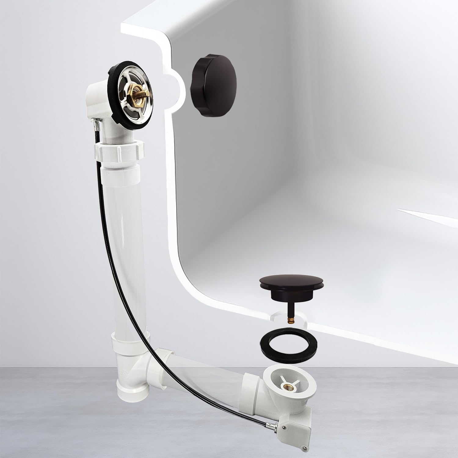 Westbrass A50P45BJ-12 1-1/2' Sch. 40 PVC 45' Cable Driven Bath Waste Kit with Ball Joint Head and Brass Trim Drain Kit, Oil Rubbed Bronze