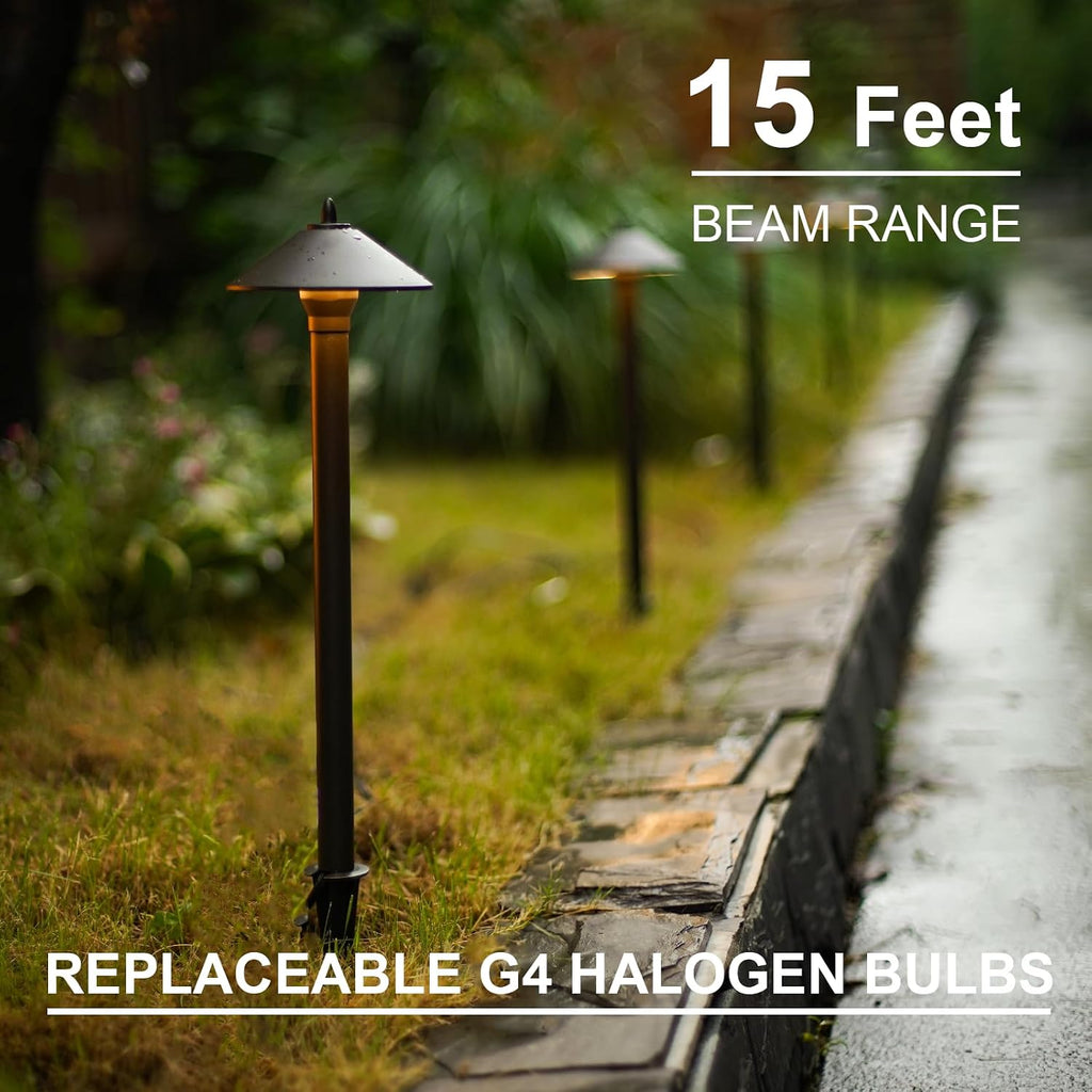 GOODSMANN 12V AC Landscape Lighting Kit with 6PCS 10W Bronze Halogen Pathway Lights & 4PCS Metal Material 20W Flooding Lights & 75Feet 16AWG Wire & 150W Outdoor Low Voltage Landscape Transformer