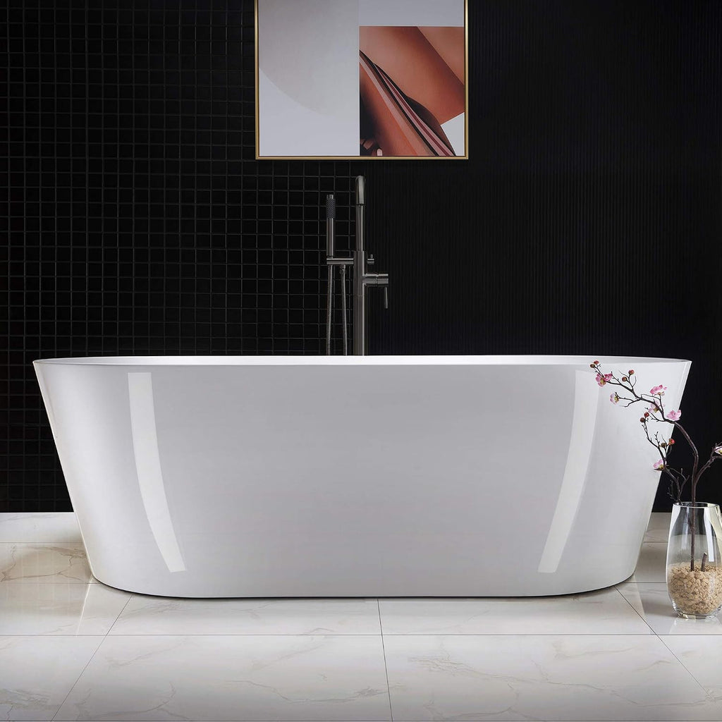 WOODBRIDGE 71' Acrylic Freestanding Bathtub Contemporary Soaking White Tub with Oil-Rubbed Bronze Overflow and Drain,B1701-ORB