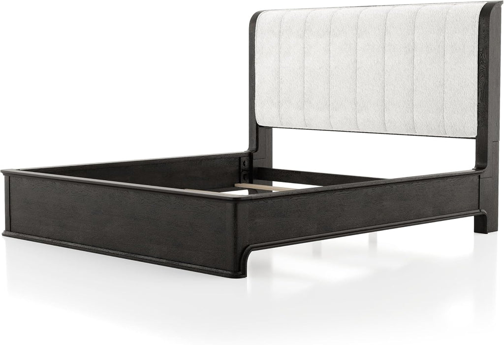 Furniture of America Teada Modern Wood 5-Piece Bedroom Set with Padded Curved Headboard, Oval Nightstand, Felt-Lined Top and UV-Stained Lower Drawers, Box Spring Needed, Queen, Black